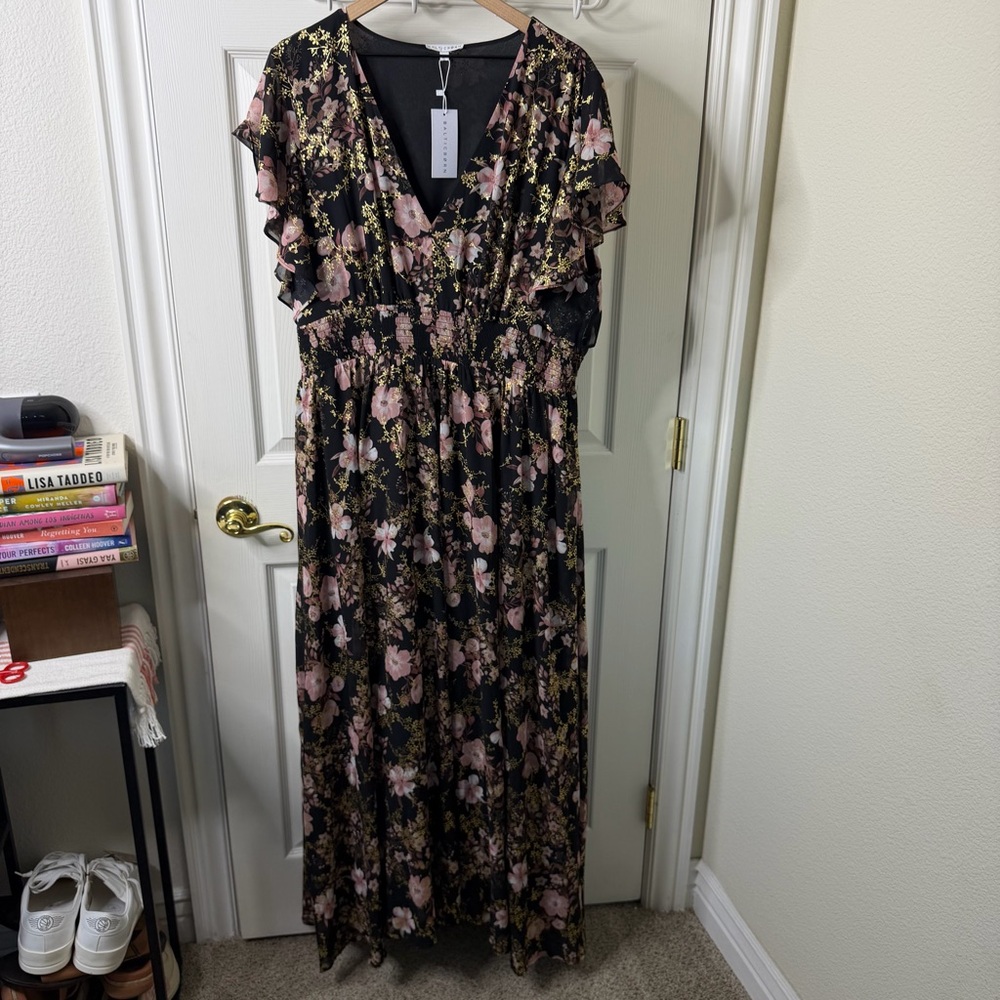 NWT Baltic Born Lynlee Metallic Maxi Dress Black Metallic Floral Flutter Size 3X - Picture 6 of 10
